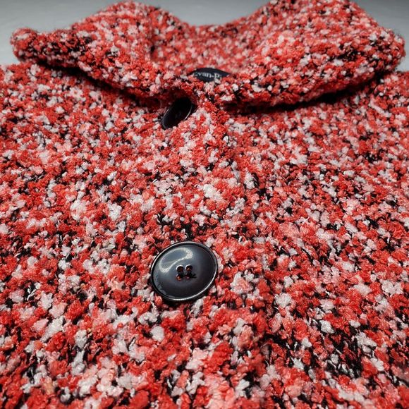 EVAN PICONE Mouline Sweater Knit Cardigan Chunky Collar Red Button Up Womens MED - Picture 5 of 12
